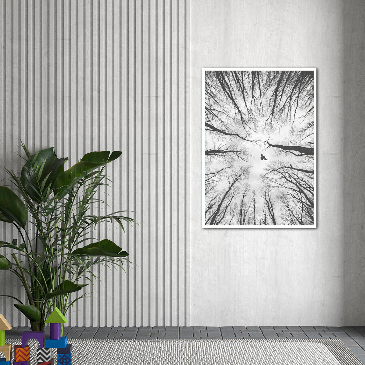 “Freedom Above” – Black & White Forest Bird Metal Wall Art