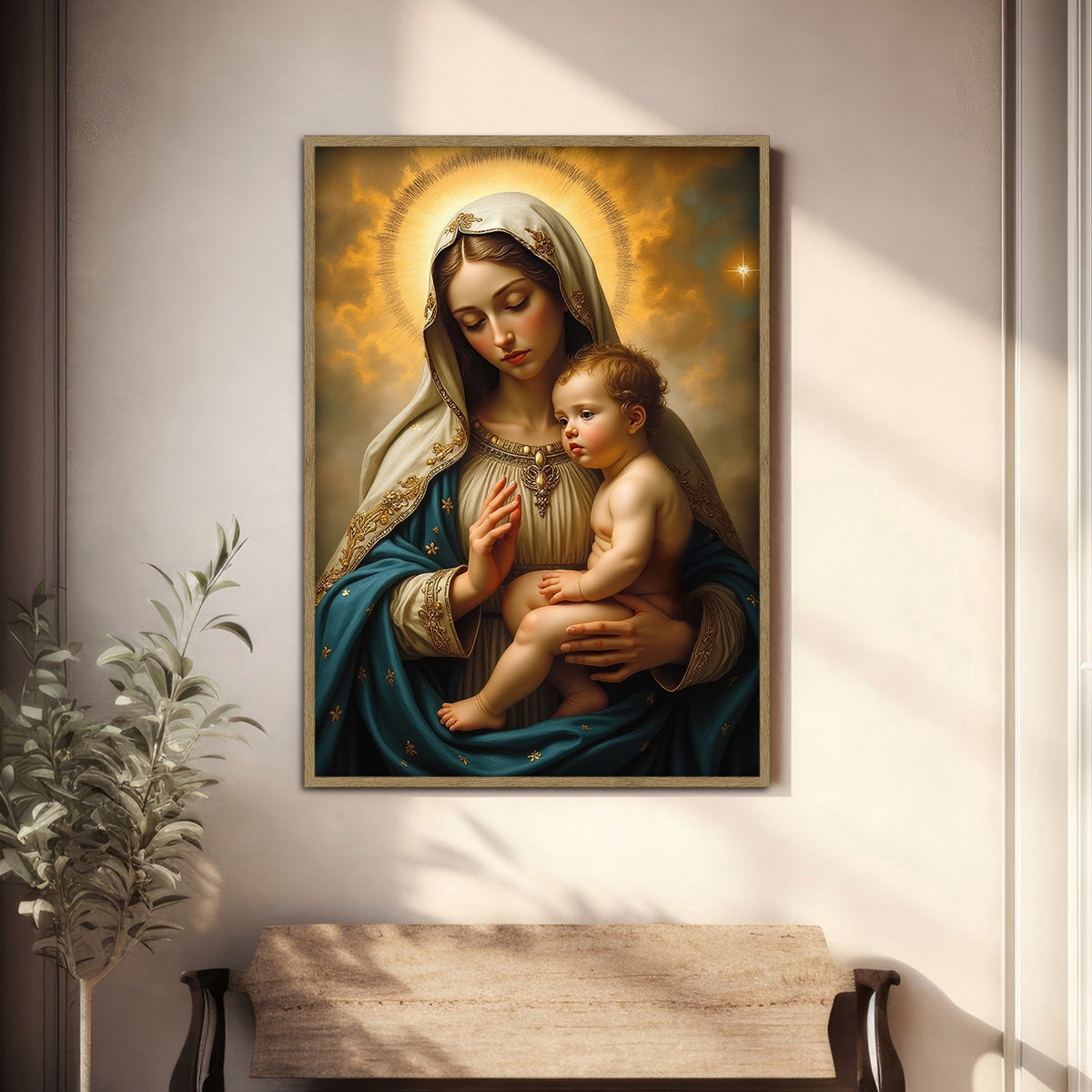 Mother Mary with Child Metal Wall Art