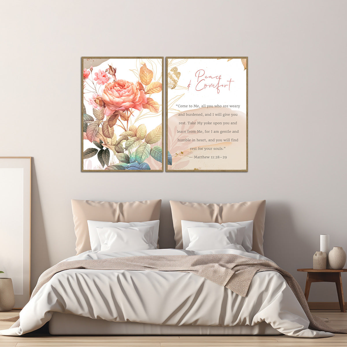 “Peace & Comfort” – Floral - 2 Panel Metal Wall Art