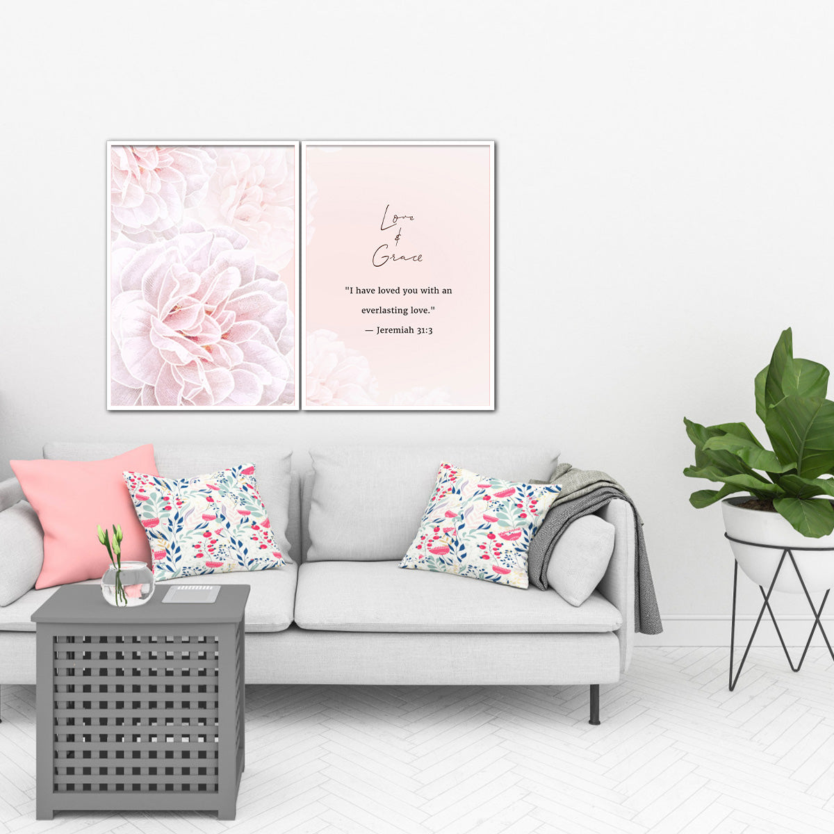 Love & Grace – Jeremiah 31:3 - 2 Panel Metal Wall Art