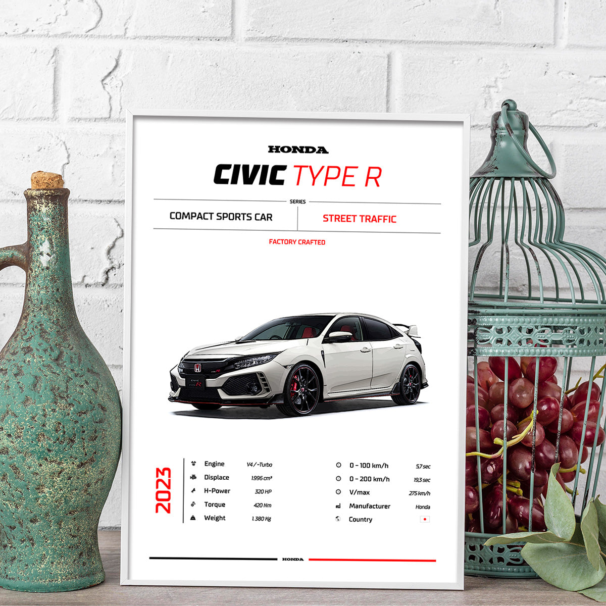 Honda Civic Type R Performance Car Metal Wall Art