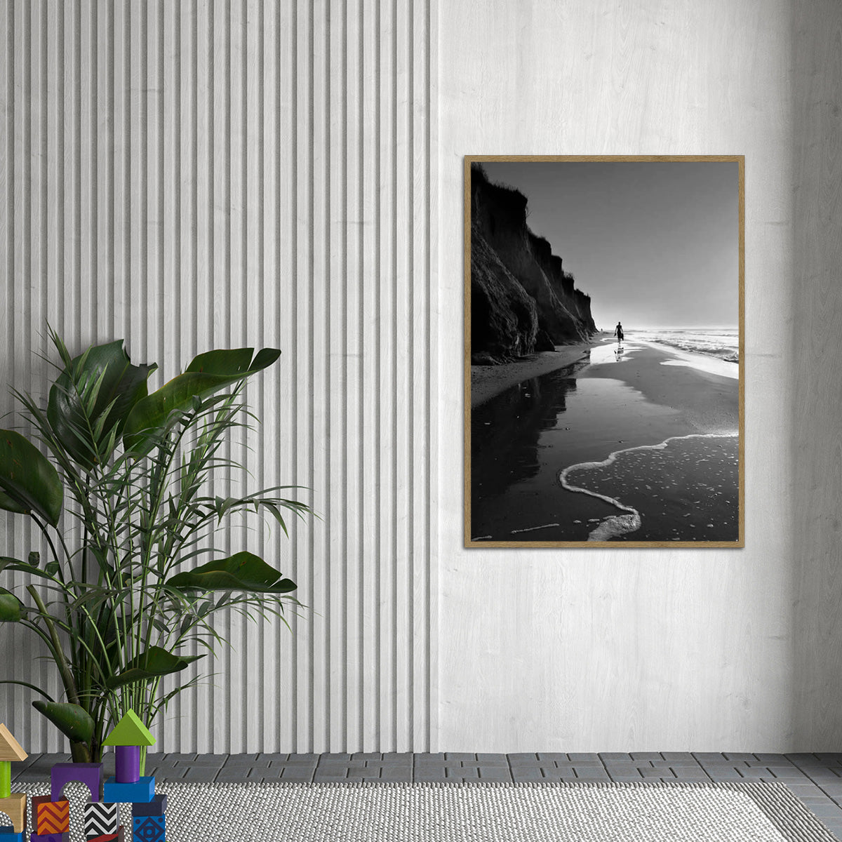 “Walk of Stillness” – Monochrome Beach Metal Wall Art