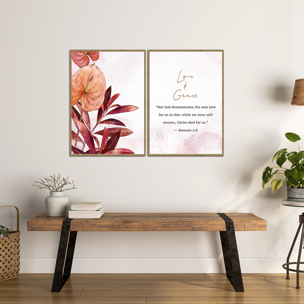 Love & Grace – Romans 5:8 - 2 Panel Metal Wall Art