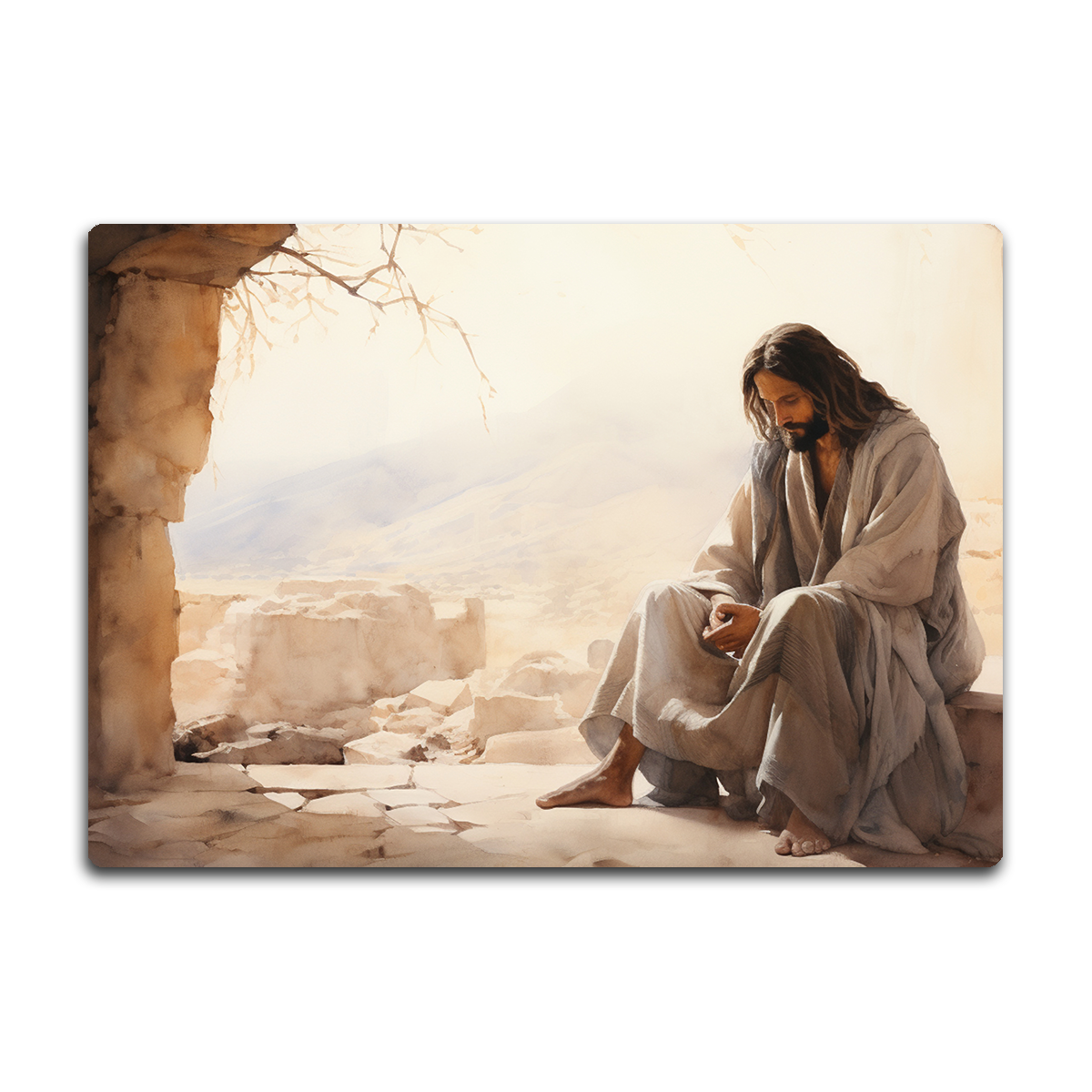In His Solitude – Reflective Jesus HD Metal Wall Art