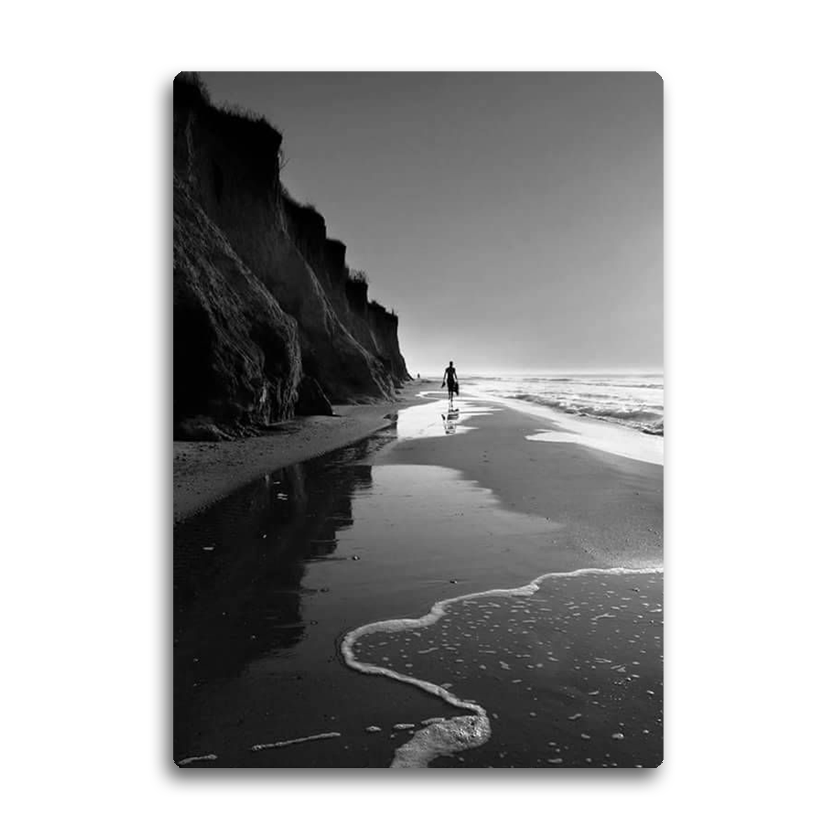 “Walk of Stillness” – Monochrome Beach Metal Wall Art