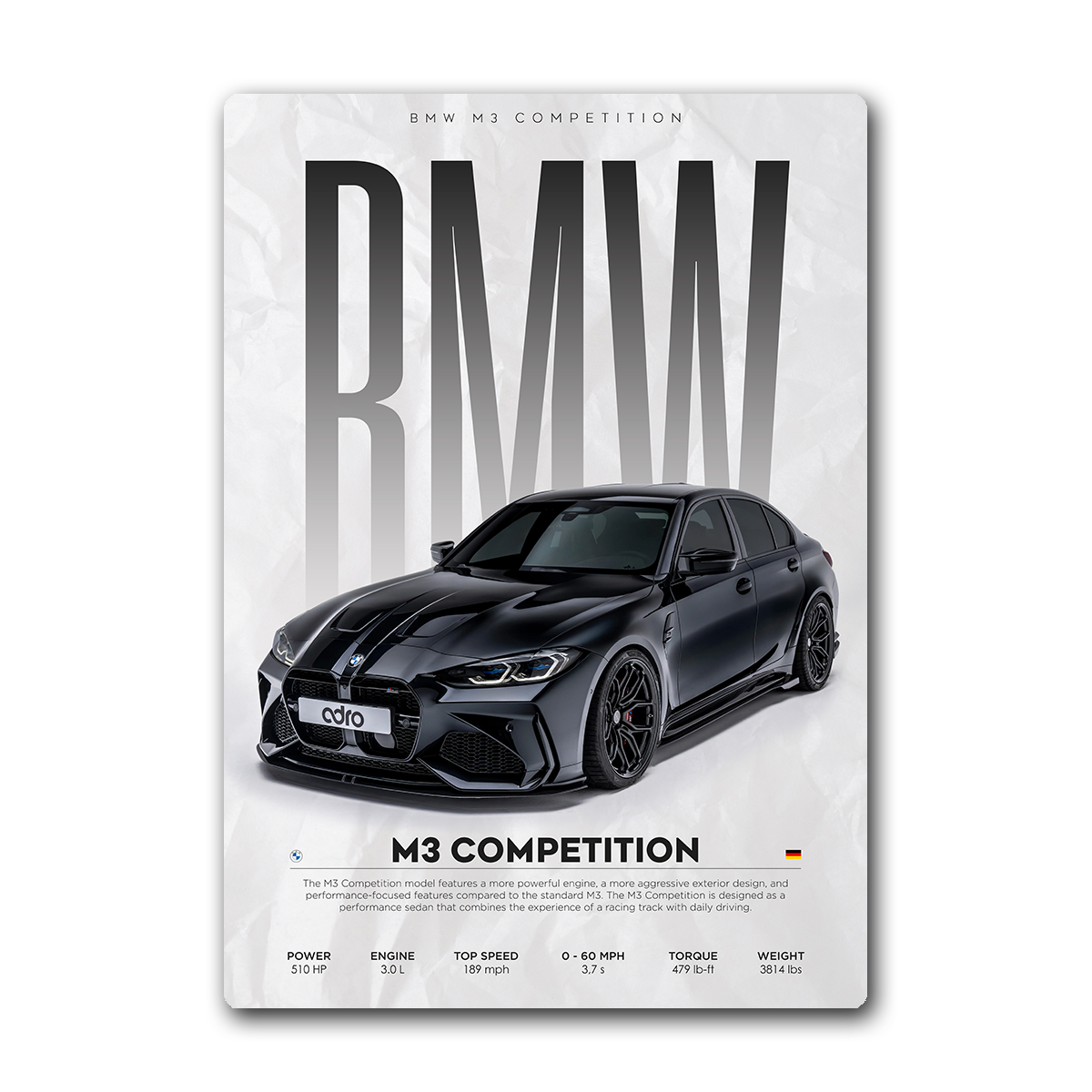 BMW M3 Competition Supercar Mental Wall Art