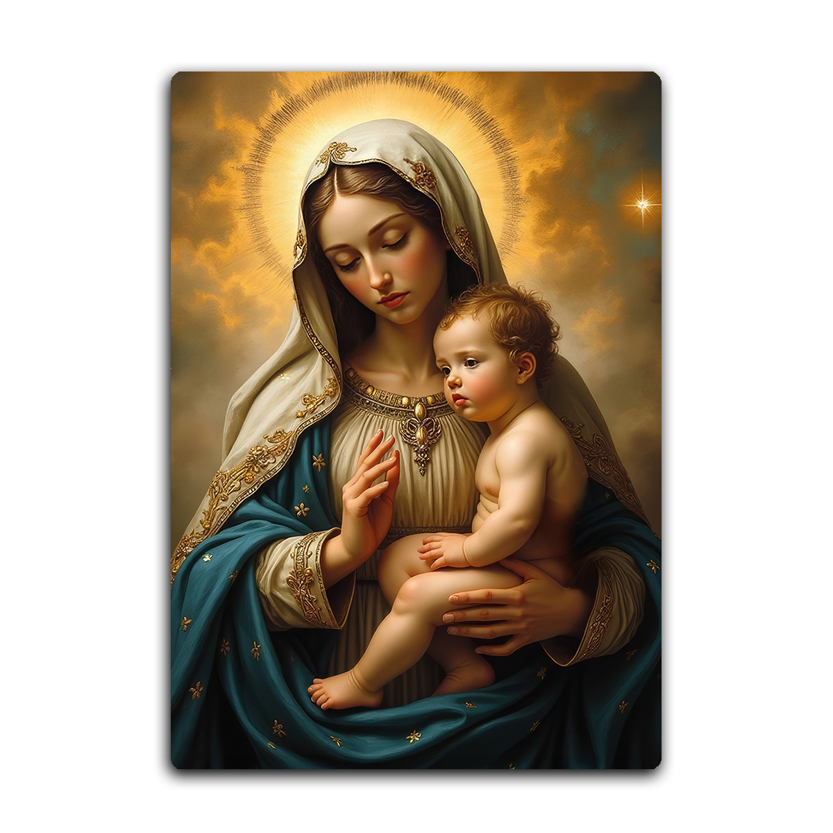 Mother Mary with Child Metal Wall Art