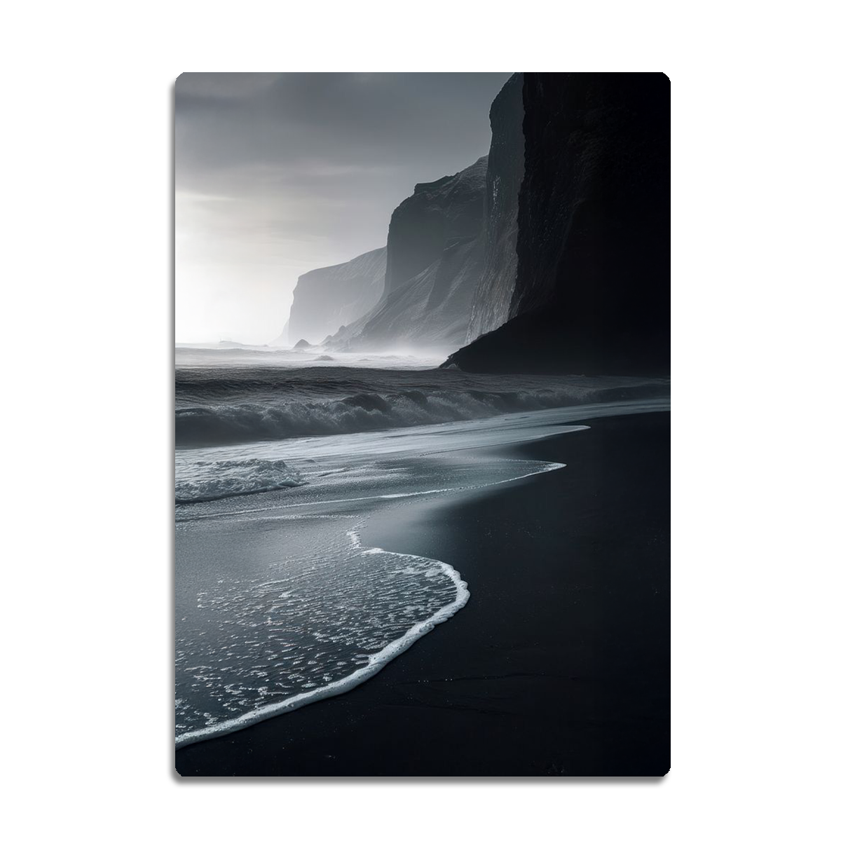 “Echoes of the Coast” – Misty Cliffside Beach Metal Wall Art