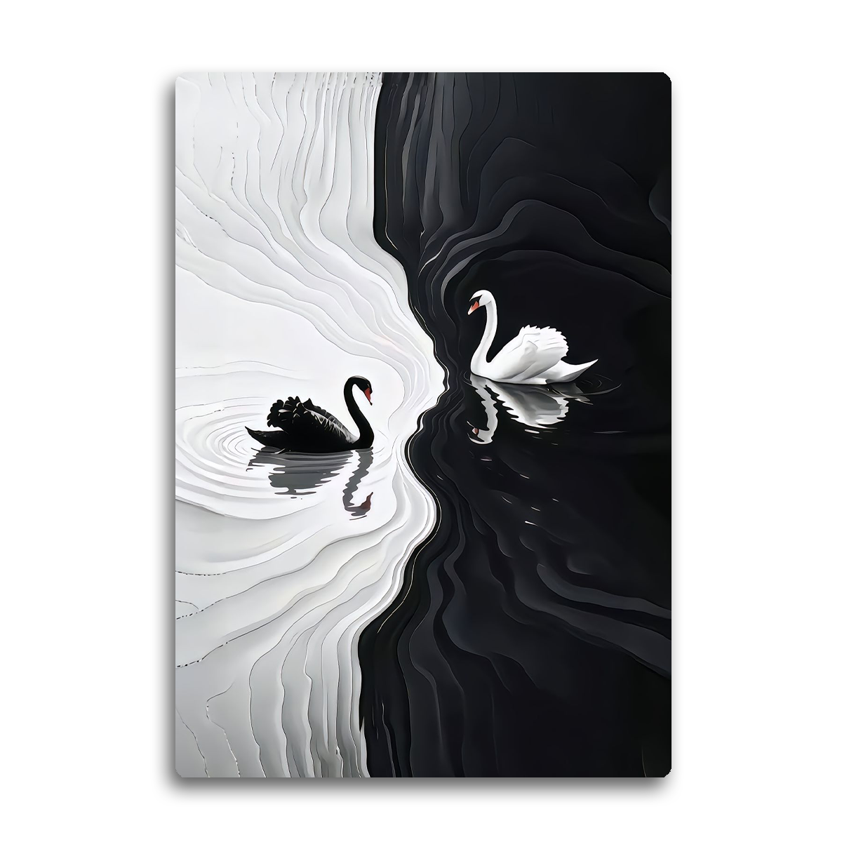 “Yin & Yang Swans” – Black and White Harmony Metal Wall Art