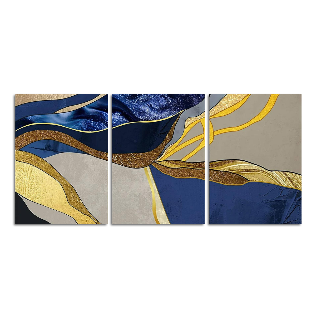 "Golden Waves" – 3-Panel Metal Wall Art