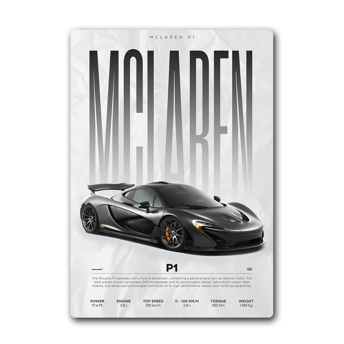 McLaren P1 Supercar Metal Wall Art