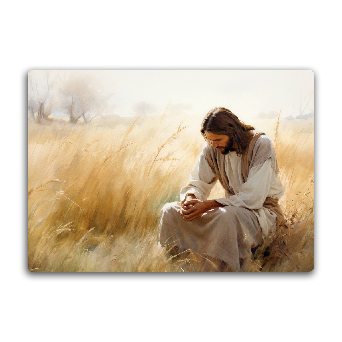 Silent Faith – HD Metal Christian Wall Art of Jesus in Prayer