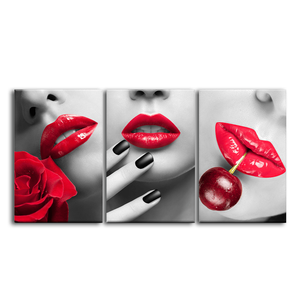 Cherry Rose Kiss 3Panel Acrylic Wall Art