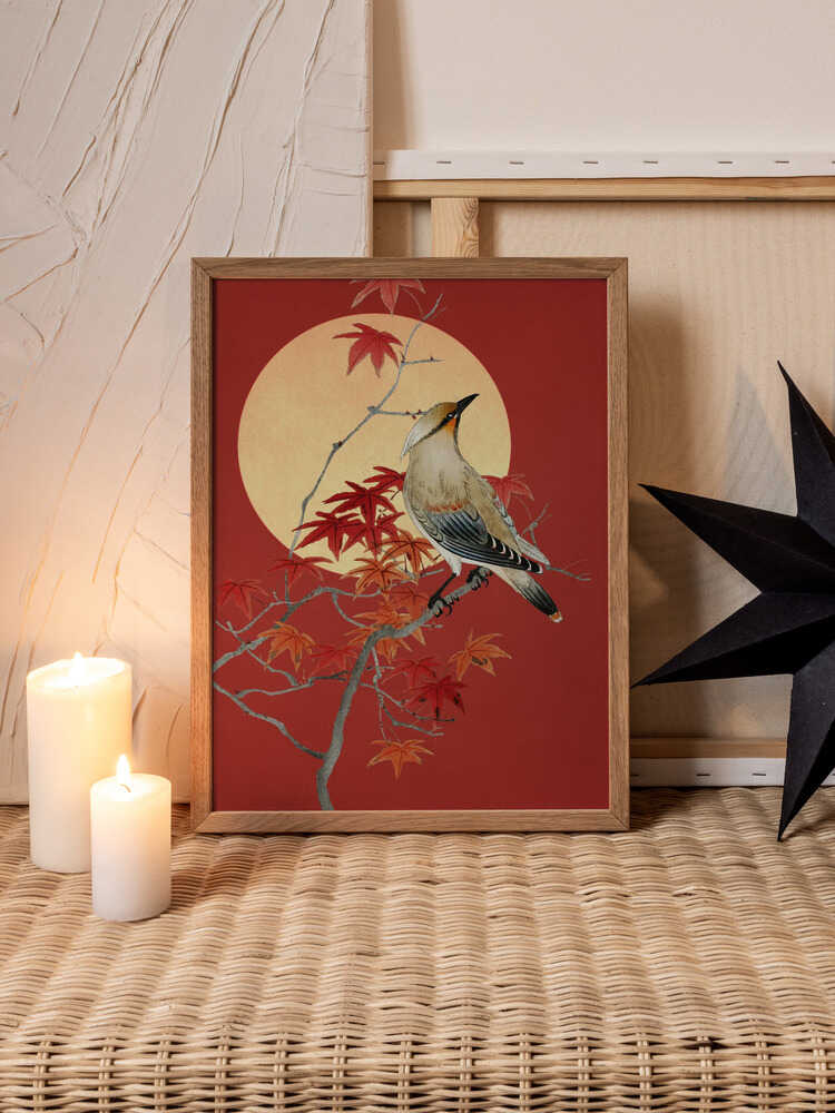 Autumn Perch – Japanese-Inspired Bird Metal Wall Art
