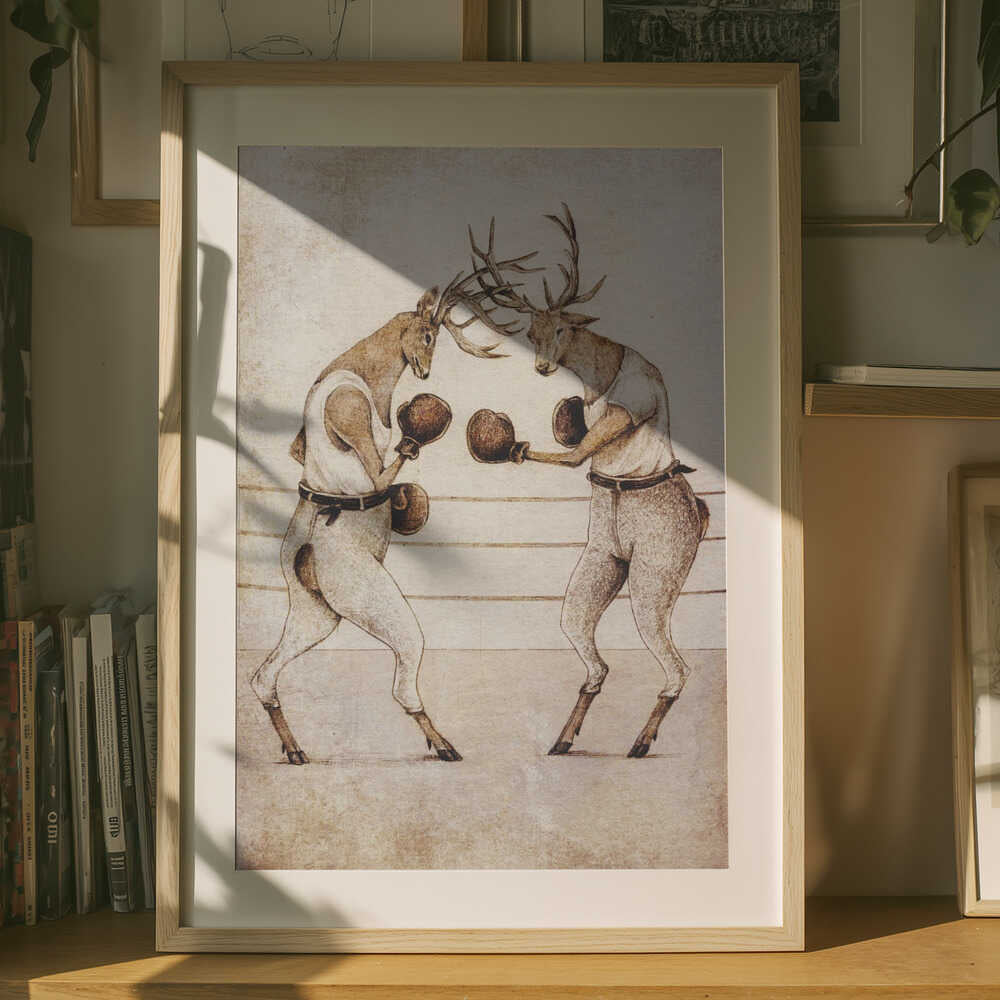 Friendly Rivals – Whimsical Deer Nursery Metal Wall Art