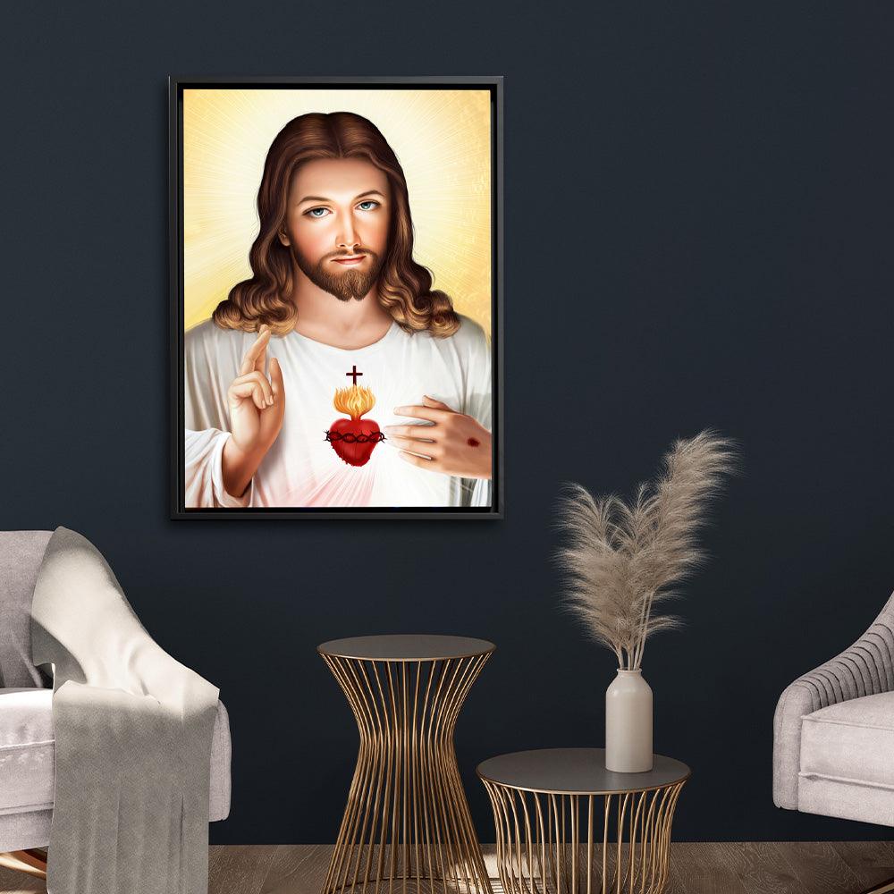Jesus Sacred Heart Yellow - Framed - PixMagic