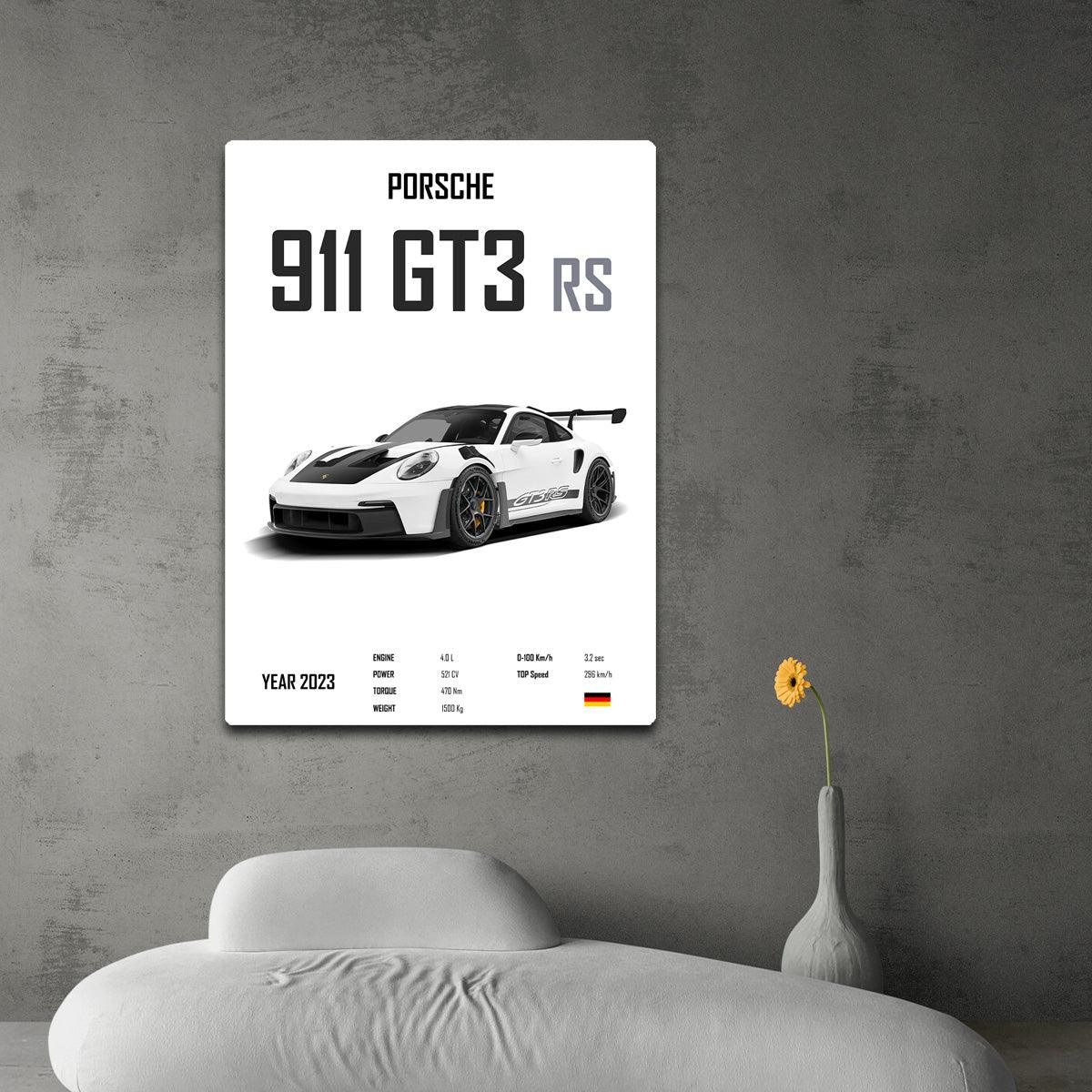 Porsche 911 GT3 RS White- HD Metal Print - PixMagic