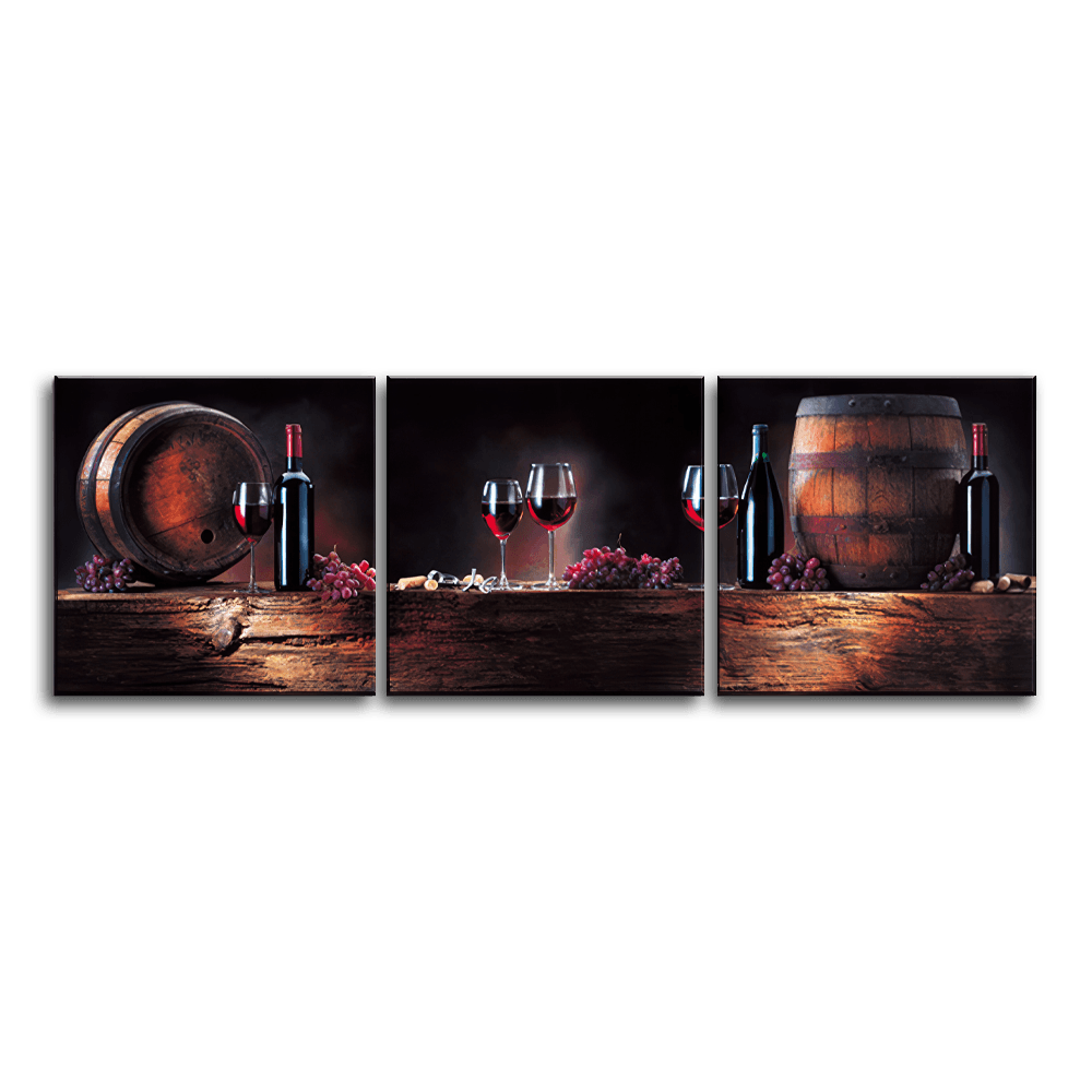 Wine and Barrel Triptych Art - 3Panel.