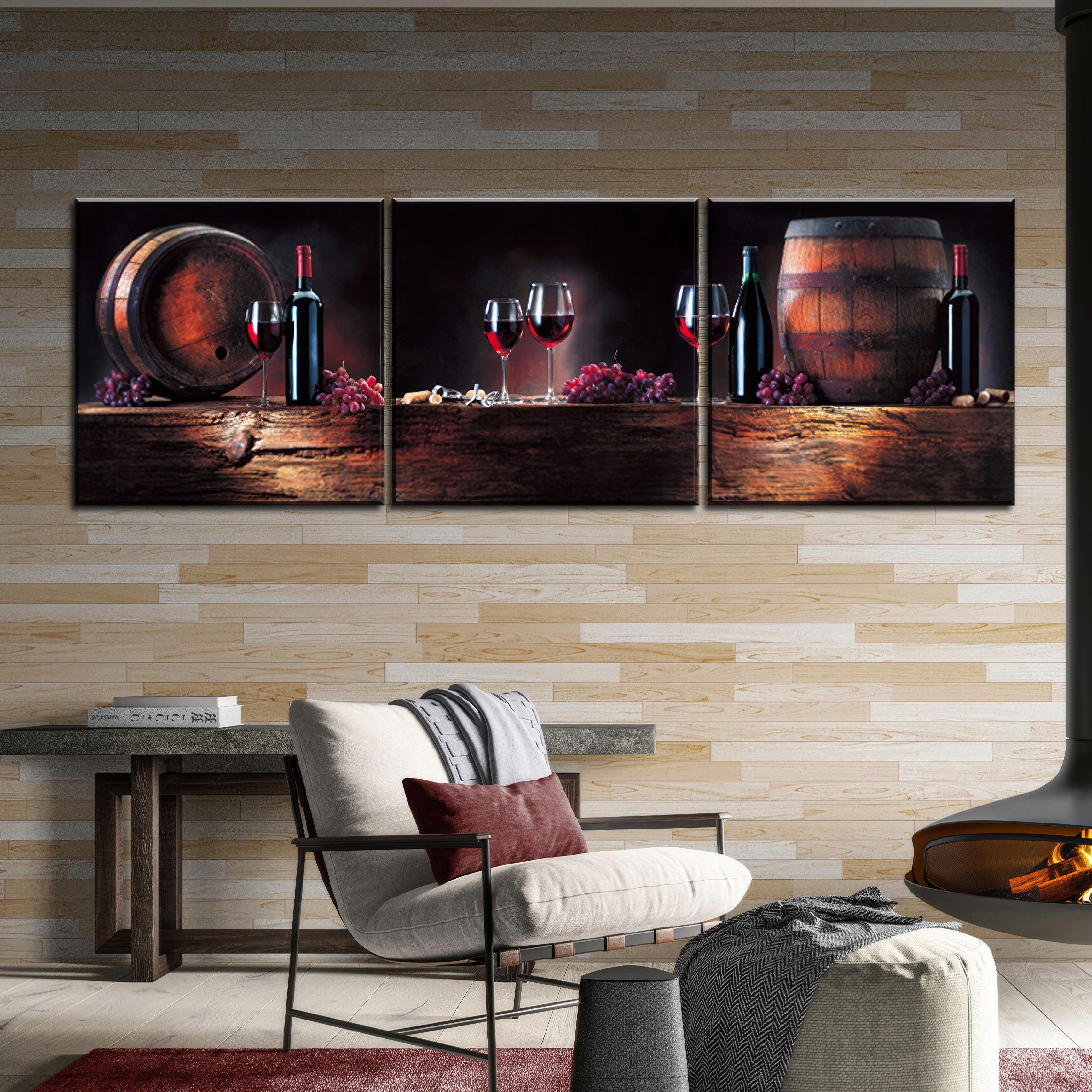 Wine and Barrel Triptych Art - 3Panel.