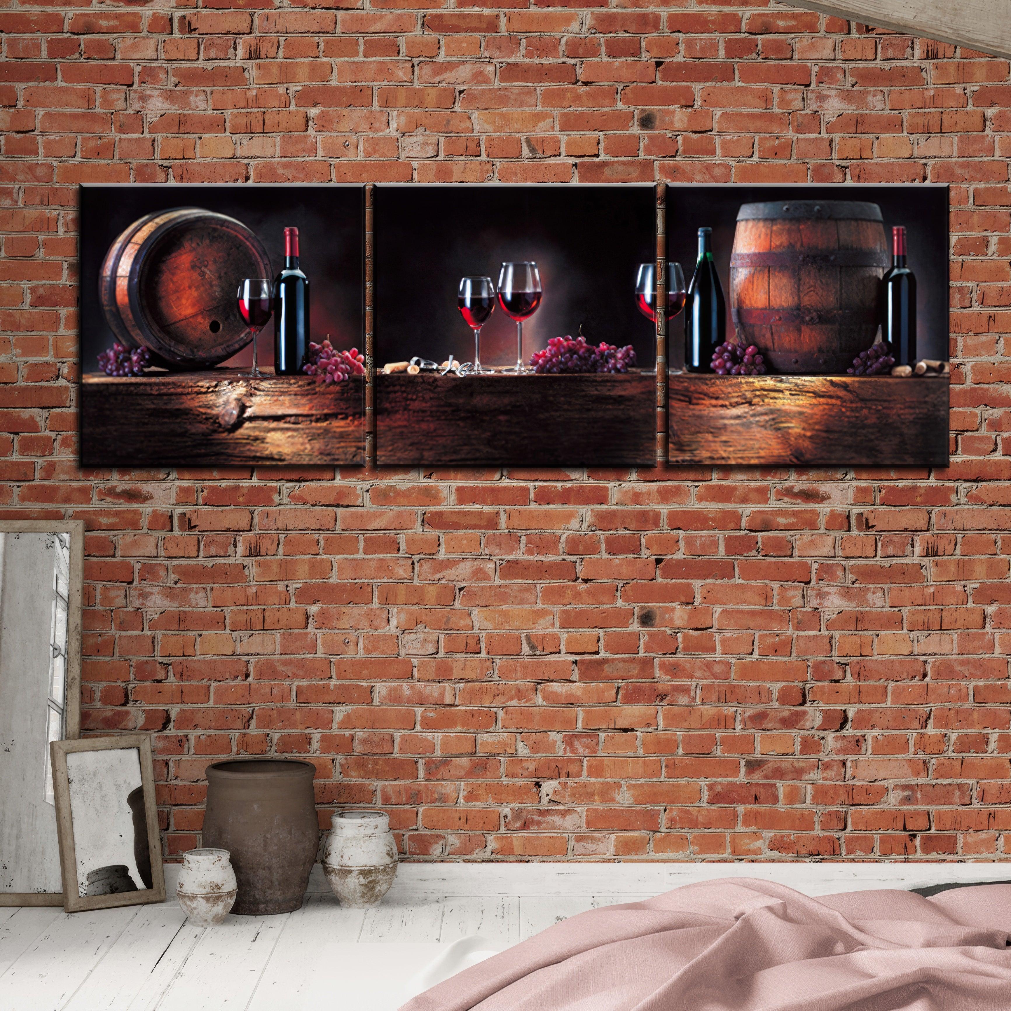 Wine and Barrel Triptych Art - 3Panel.