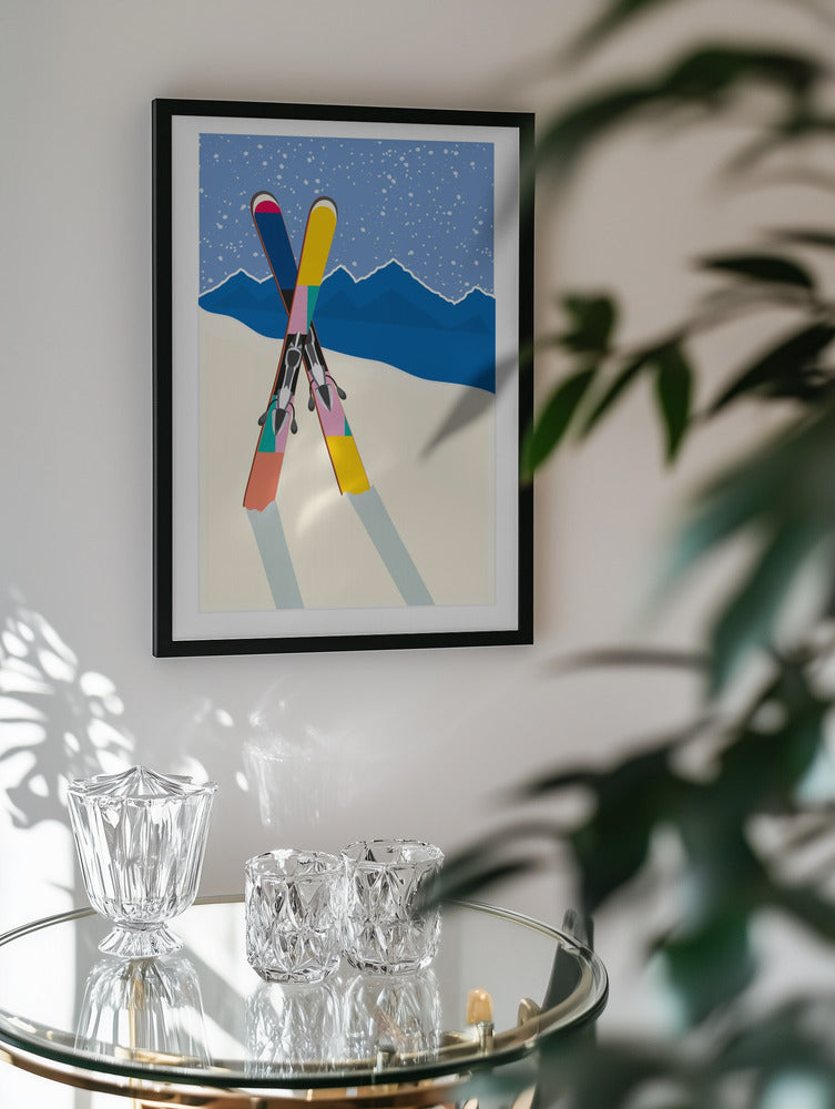 Colorful Mountain Ski Adventure Metal Wall Art