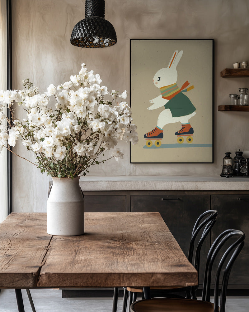 Skating Bunny Adventure Metal Wall Art