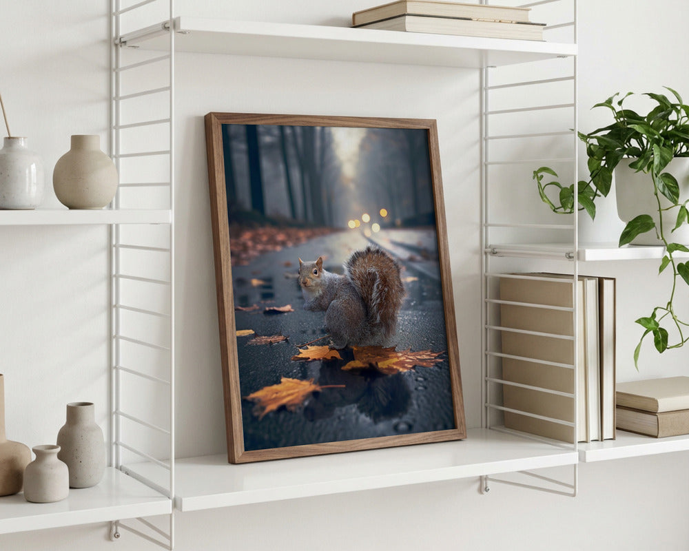 "Golden Leaves Squirrel" Metal Wall Art