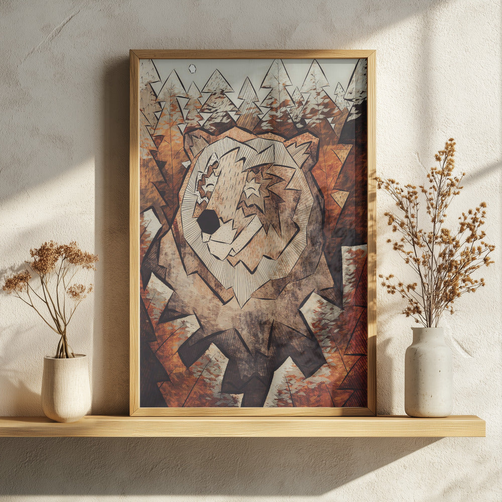 Wild Forest Guardian Bear  Minimalist Metal Wall Art