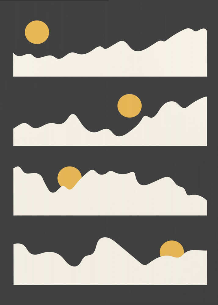 "Golden Horizon: Abstract Mountain and Sun Metal Wall Art"