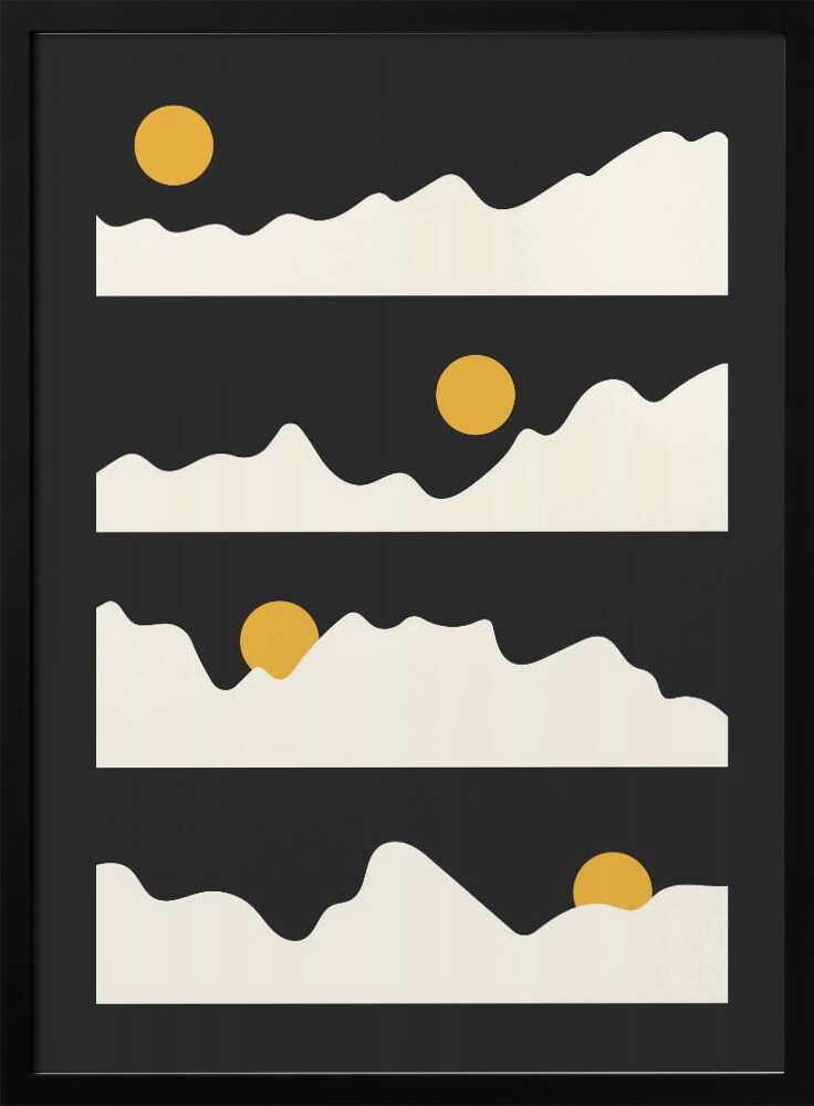 "Golden Horizon: Abstract Mountain and Sun Metal Wall Art"