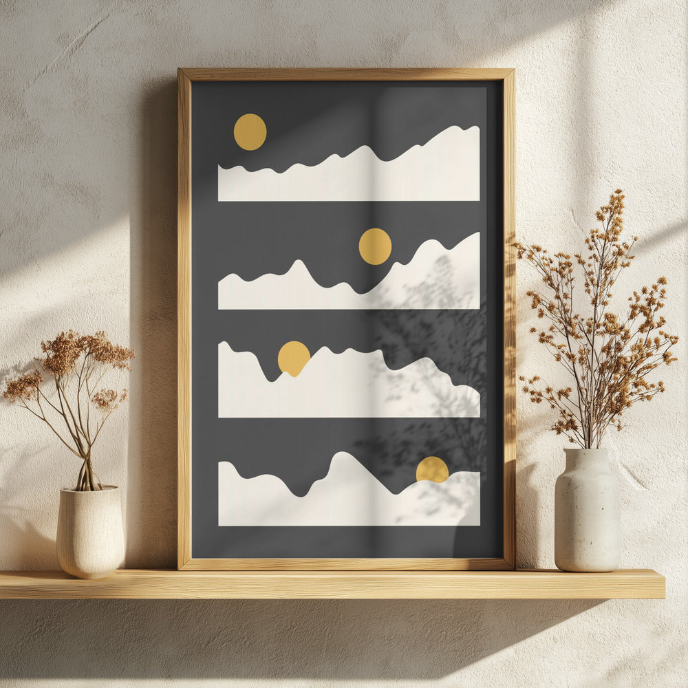 "Golden Horizon: Abstract Mountain and Sun Metal Wall Art"