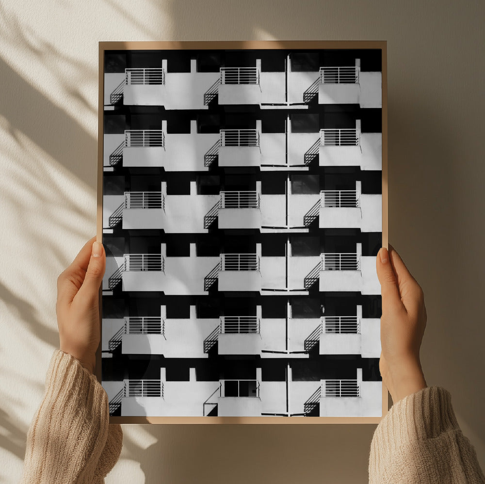 Modern Geometry Balconies  Black and White Metal Wall Art