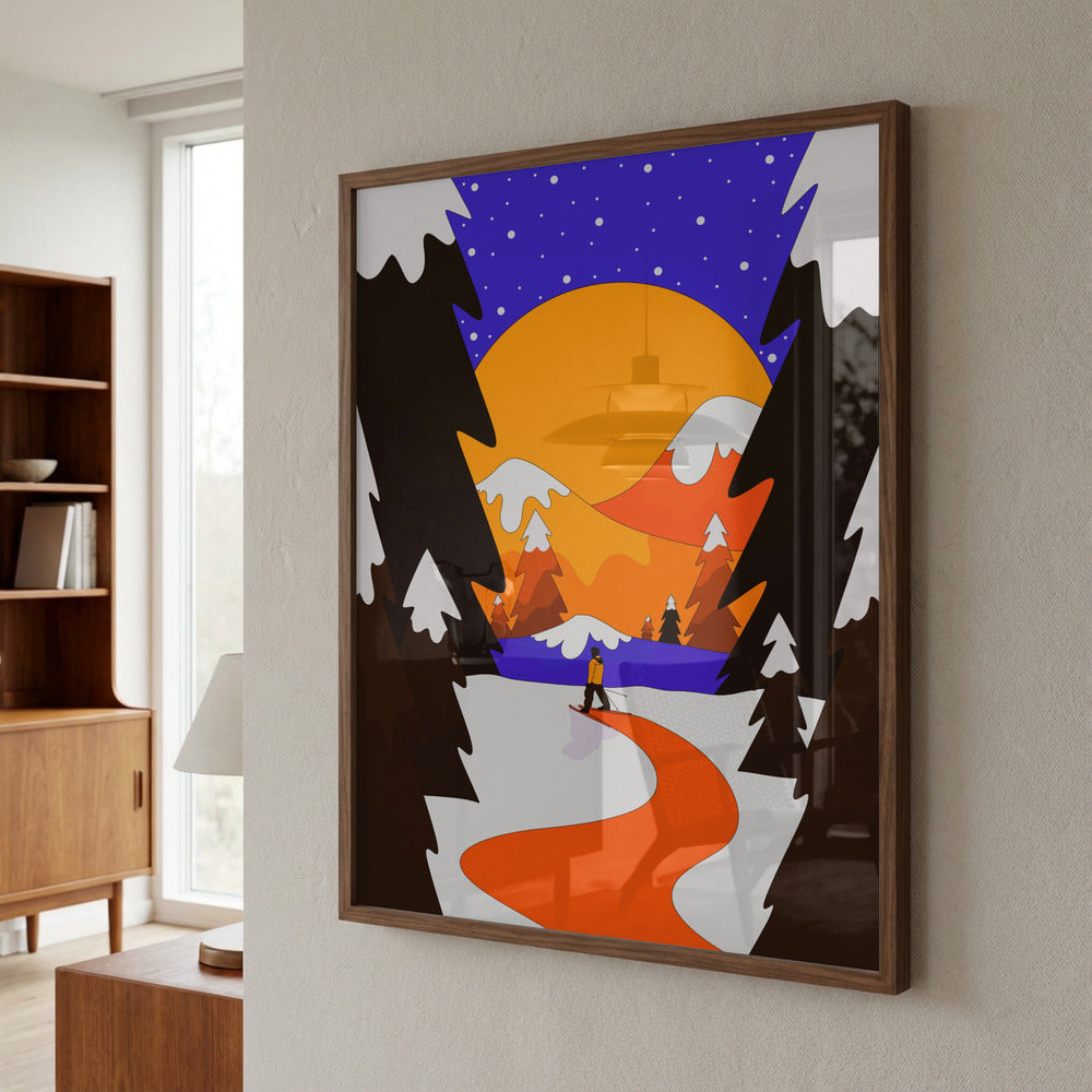 Sunset Ski Adventure Metal Wall Art