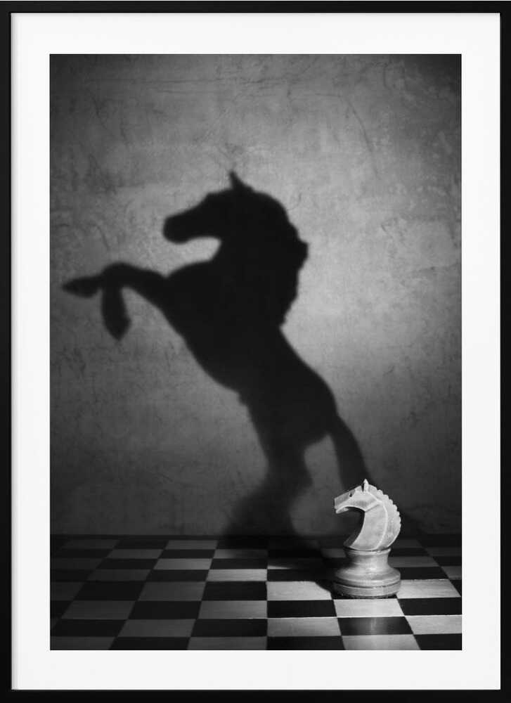Knight’s Shadow Chess Black & White Metal Wall Art