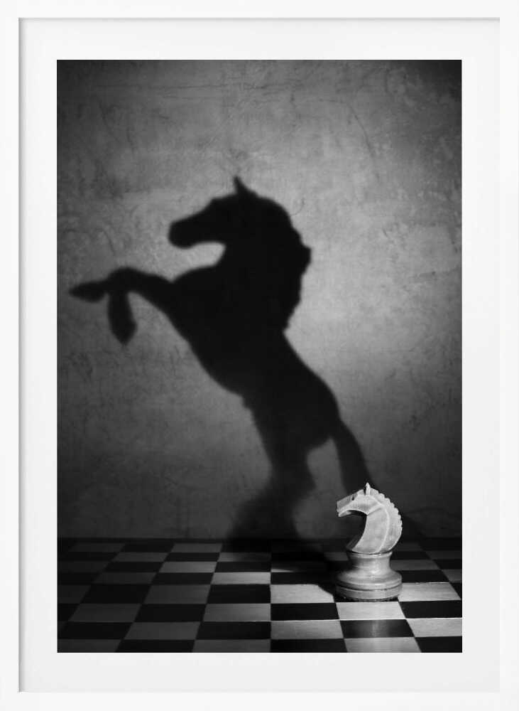 Knight’s Shadow Chess Black & White Metal Wall Art