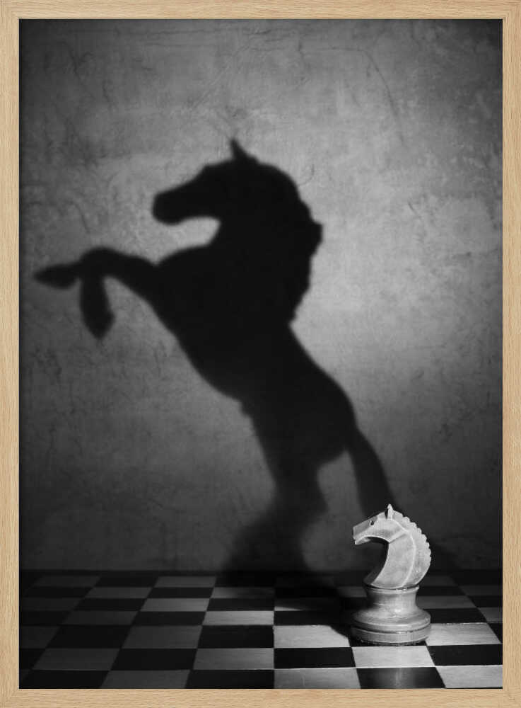 Knight’s Shadow Chess Black & White Metal Wall Art