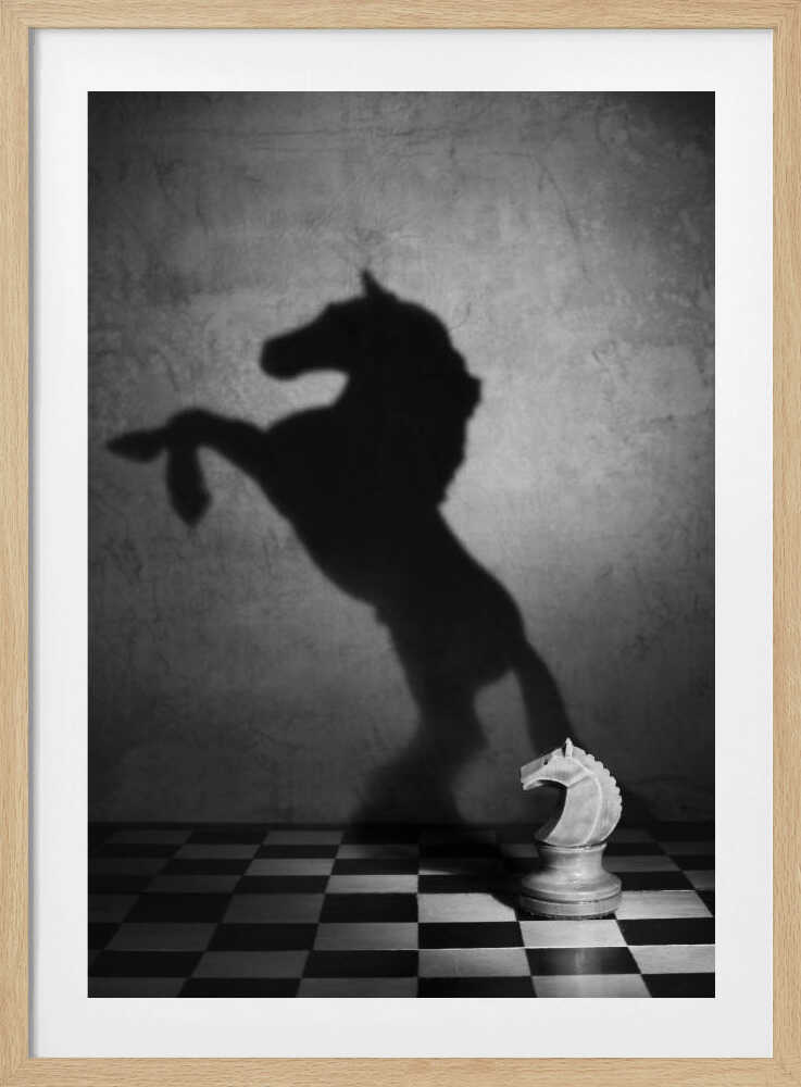 Knight’s Shadow Chess Black & White Metal Wall Art