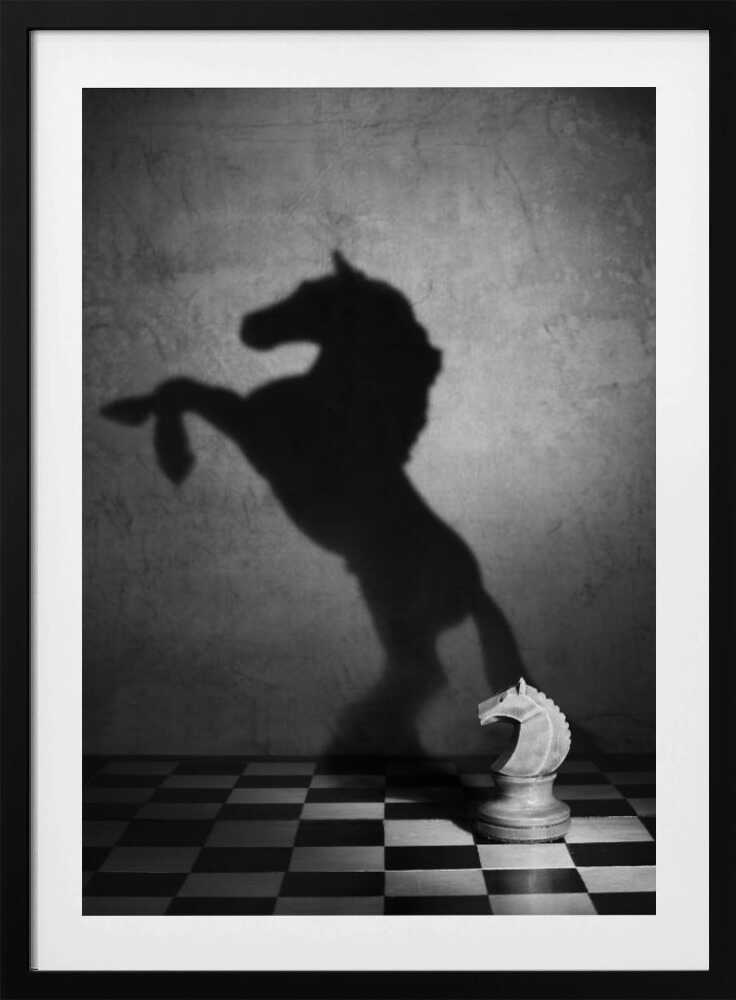 Knight’s Shadow Chess Black & White Metal Wall Art