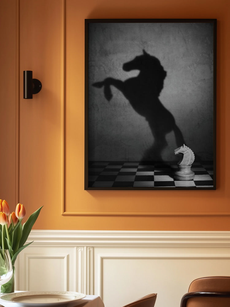 Knight’s Shadow Chess Black & White Metal Wall Art
