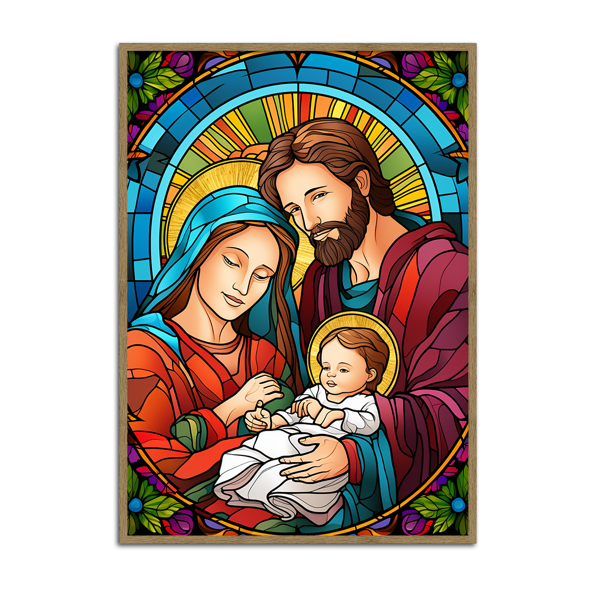 Holy Family Stained Glass – HD Metal Christian Wall Art