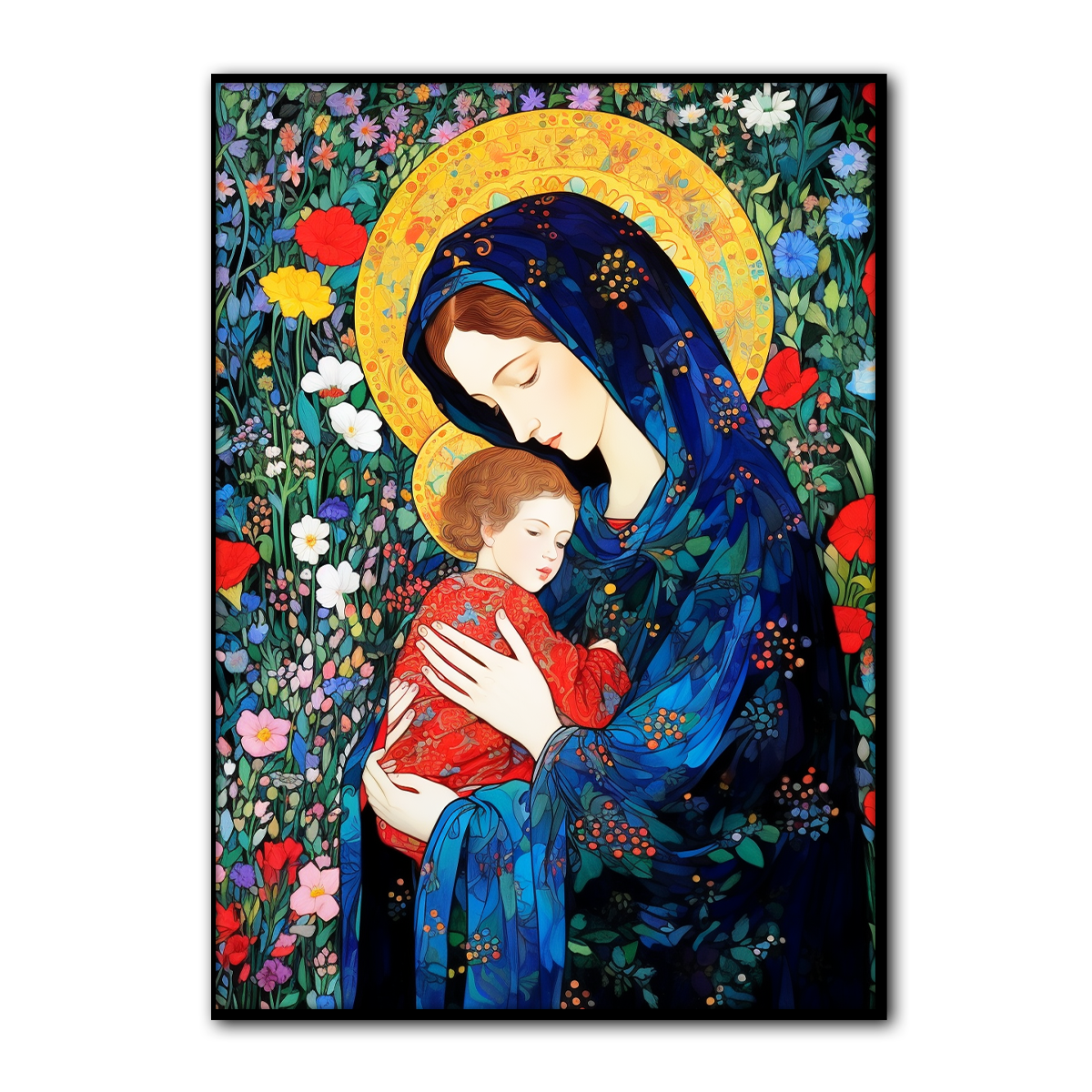 Garden of Grace – Mother Mary & Jesus HD Metal Wall Art
