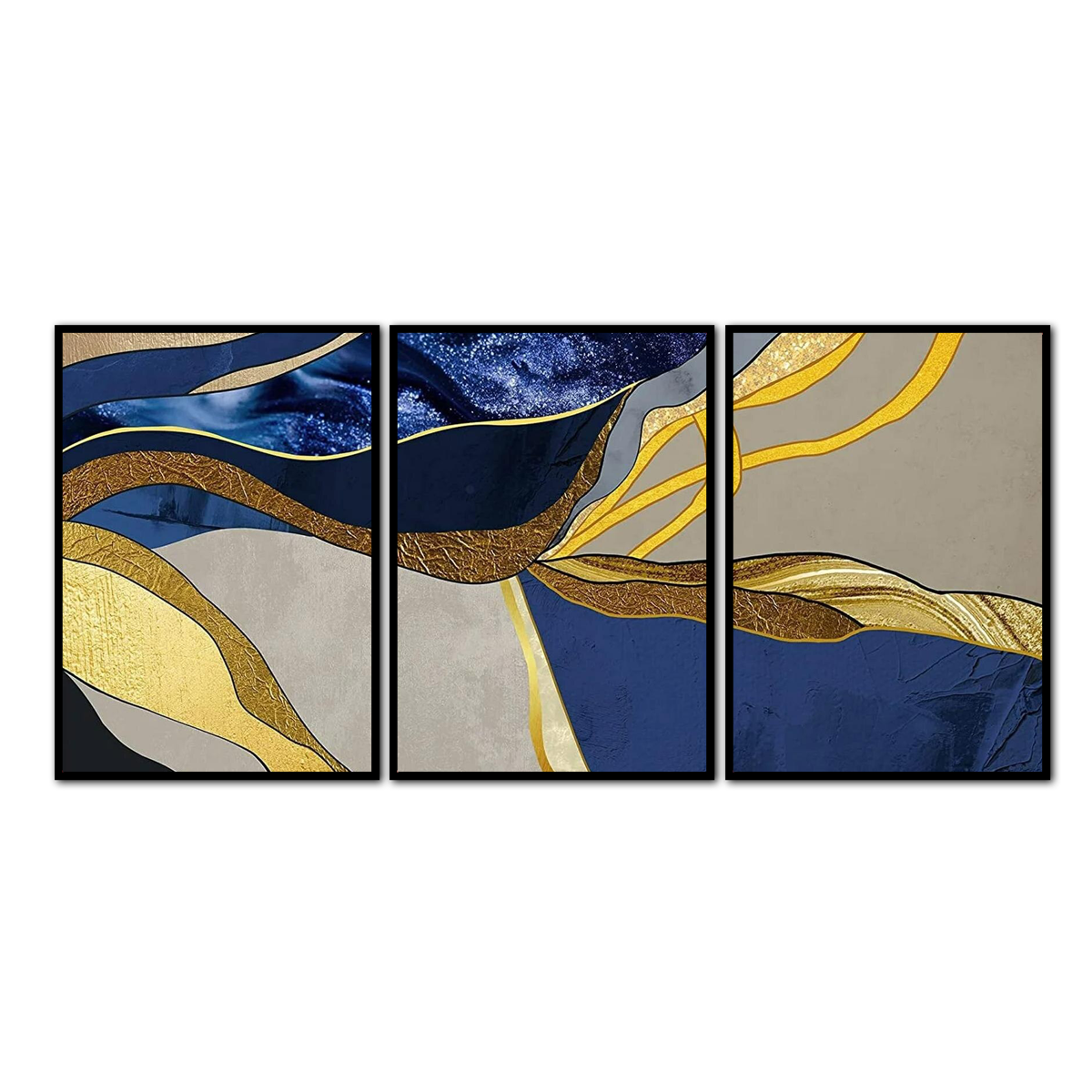 "Golden Waves" – 3-Panel Metal Wall Art