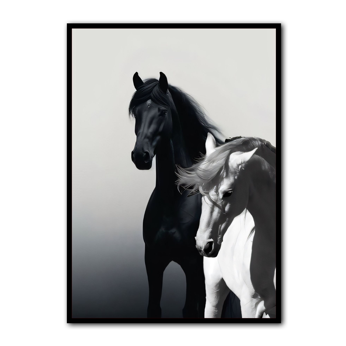 “Harmony of Strength” – Black & White Horses Metal  Wall Art