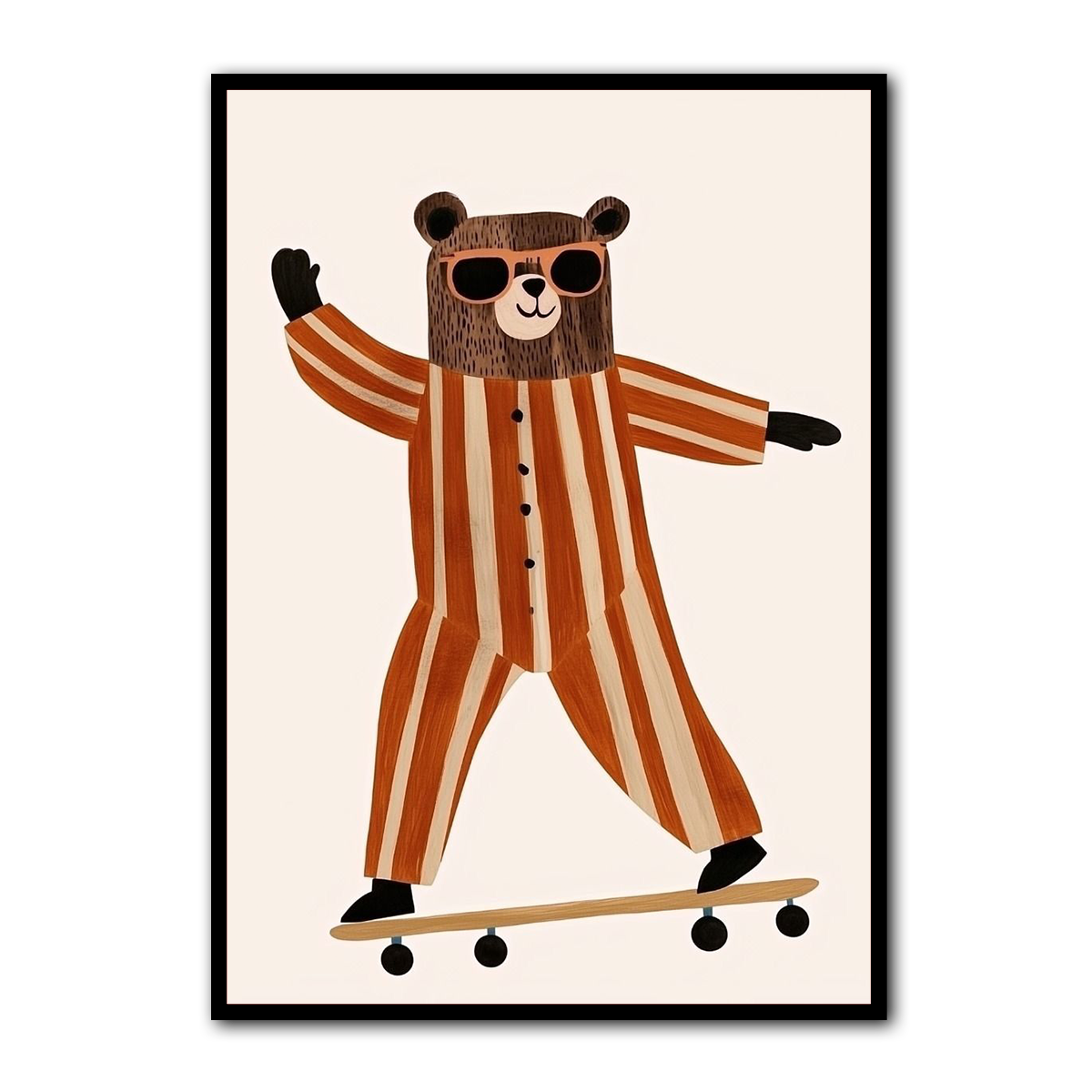 Skateboarding Bear Nursery Metal  Wall Art