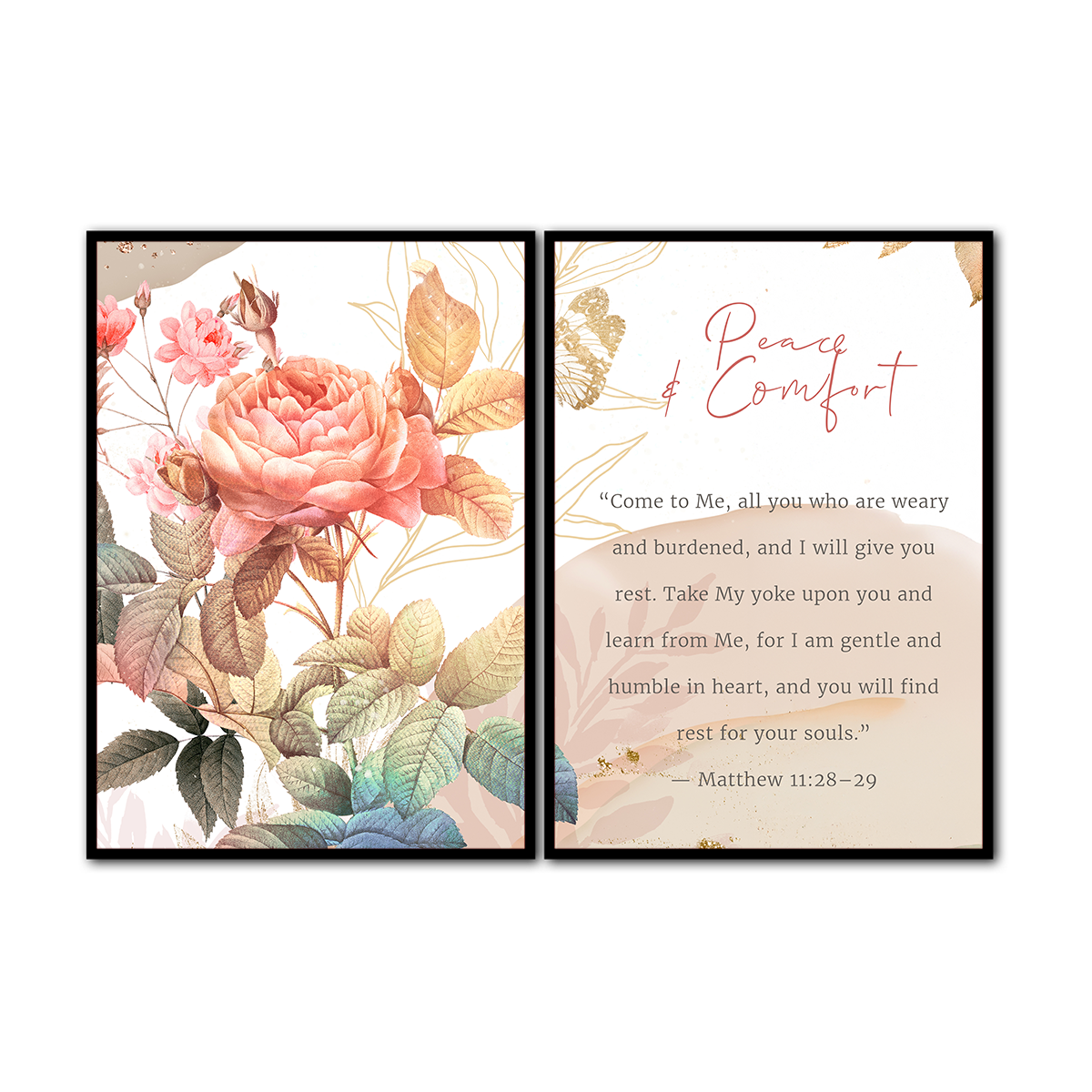 “Peace & Comfort” – Floral - 2 Panel Metal  Wall Art