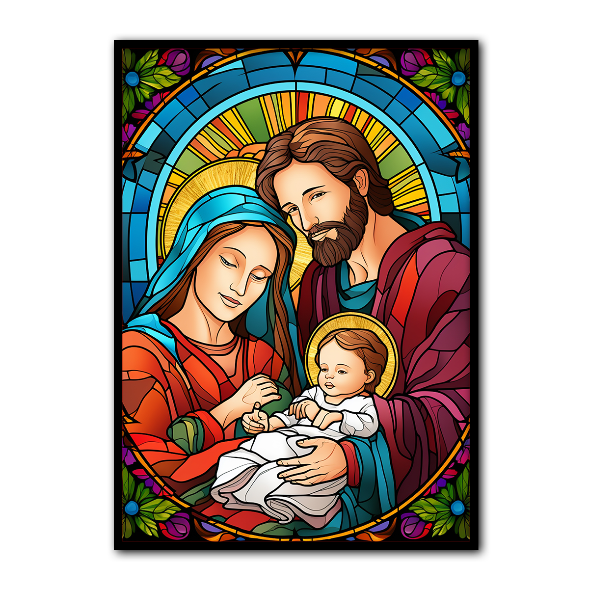 Holy Family Stained Glass – HD Metal Christian Wall Art