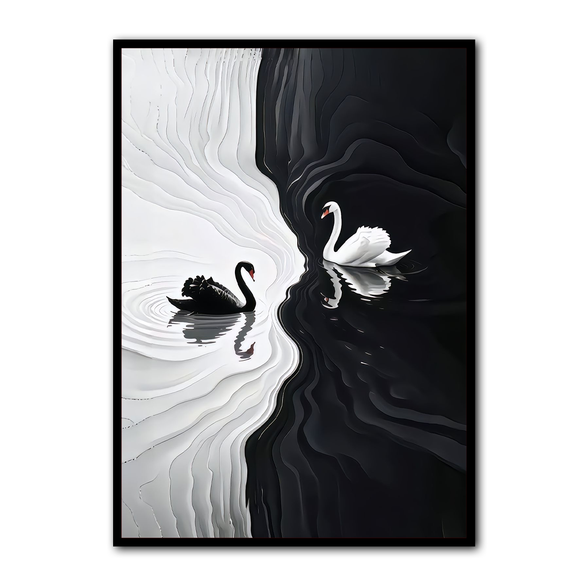 “Yin & Yang Swans” – Black and White Harmony  Metal Wall Art