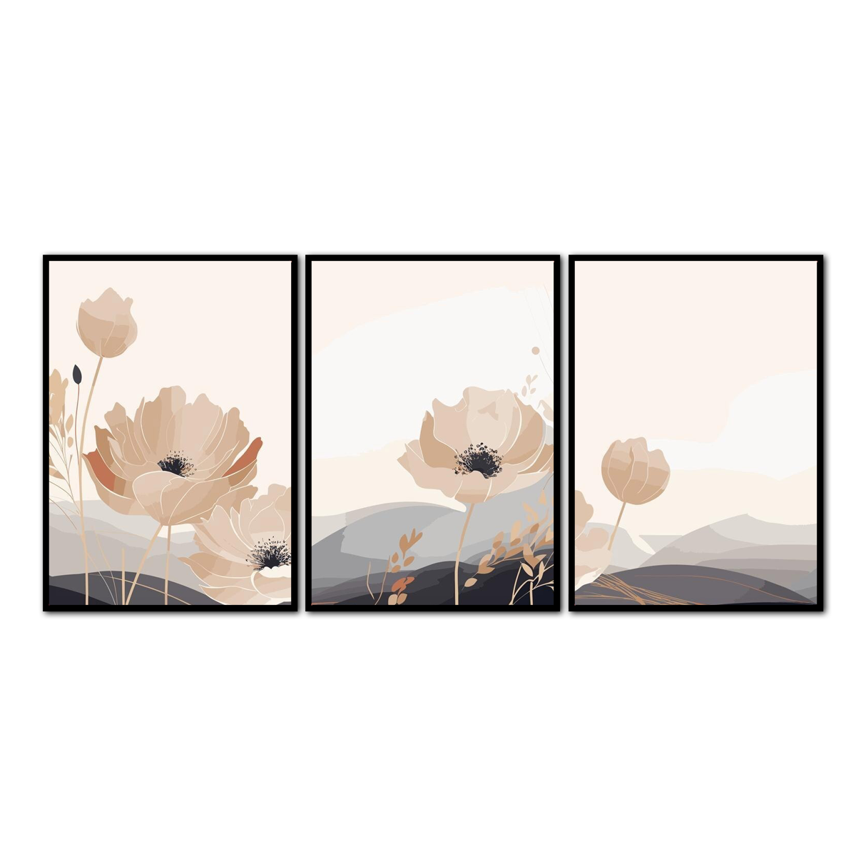 "Serene Blossoms" – 3-Panel Metal Wall Art