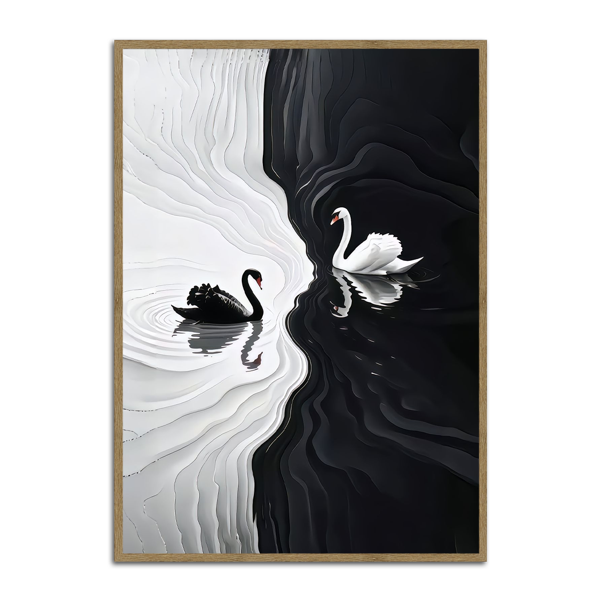 “Yin & Yang Swans” – Black and White Harmony  Metal Wall Art