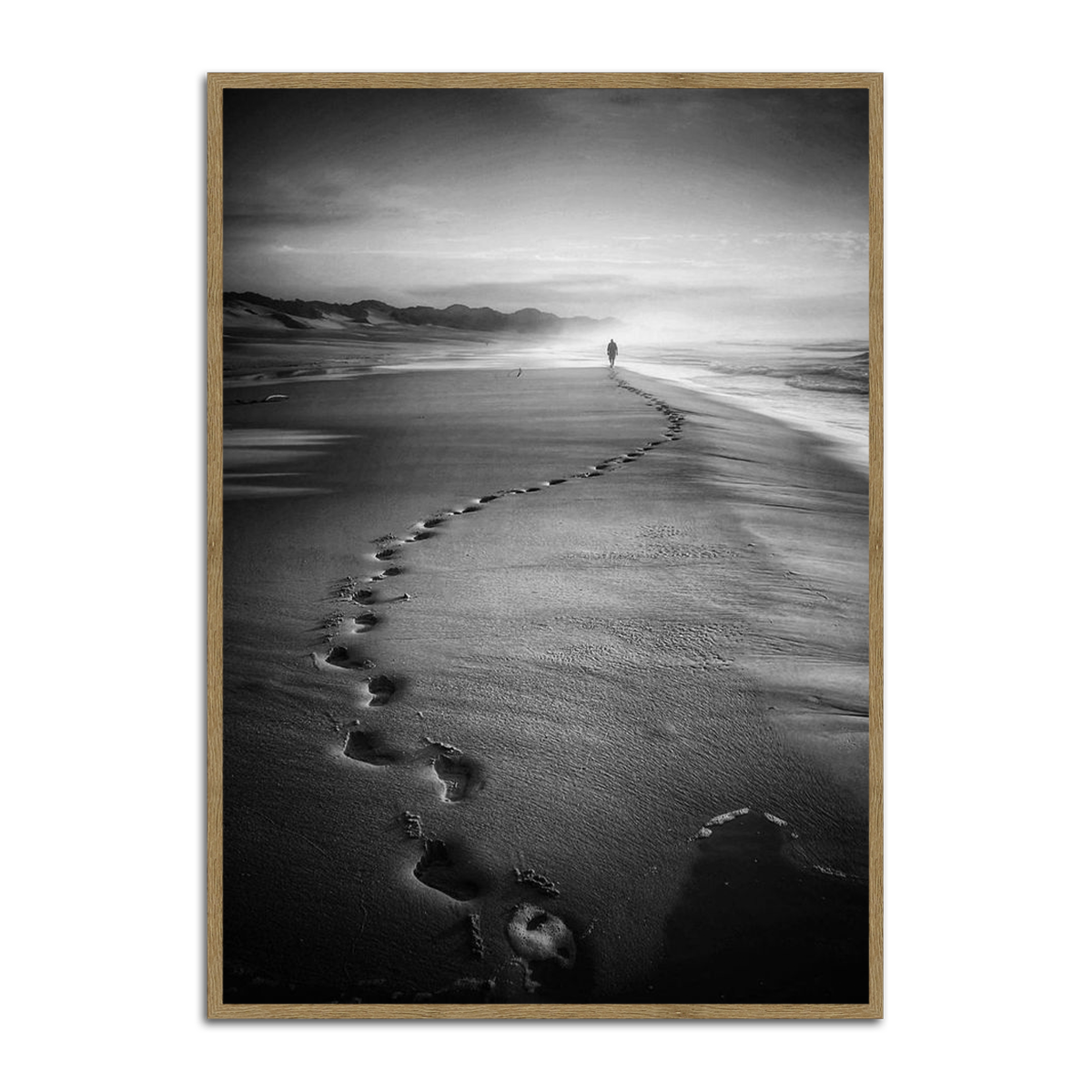“Footprints in Time” – Black & White Beach Metal  Wall Art
